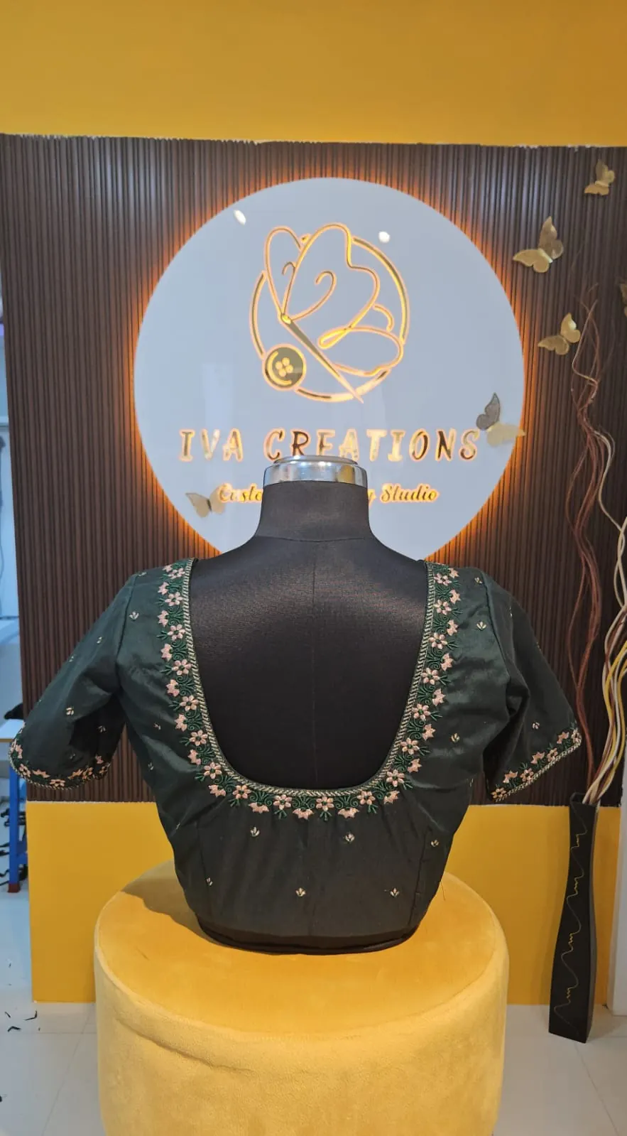 Green embroidered blouse back